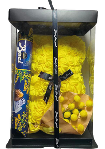 Teddy roses Premium - Tubo baci + bouquet mimose