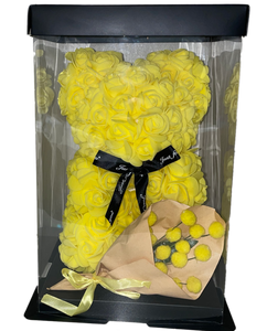 Teddy Roses Giallo 25cm  + bouquet Mimose